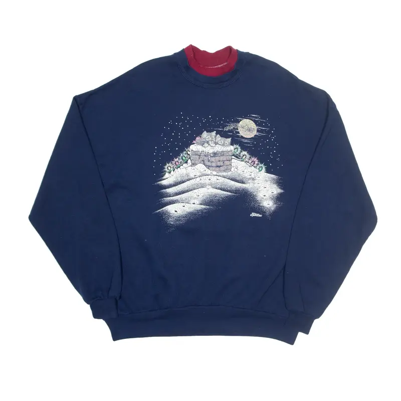 MORNING SUN Christmas Cats Womens Sweatshirt Blue 2XL