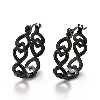 Ion Plating(IP) Hollow Heart 304 Stainless Steel Hoop Earrings for Women
