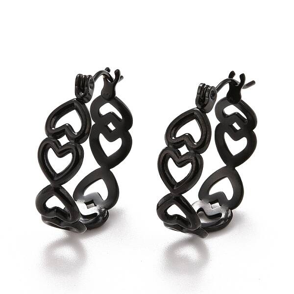 Ion Plating(IP) Hollow Heart 304 Stainless Steel Hoop Earrings for Women