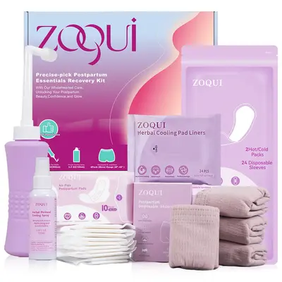 Postpartum Recovery Delivery Essentials Kit , Postpartum Pads, Hot&Cold Packs, Cooling Liners, Includes Peri Bottle, Cooling ...