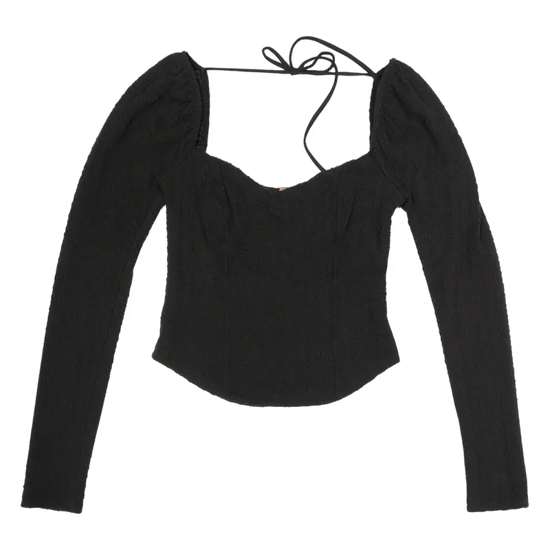 FREE PEOPLE Womens Corset Top Black Long Sleeve S