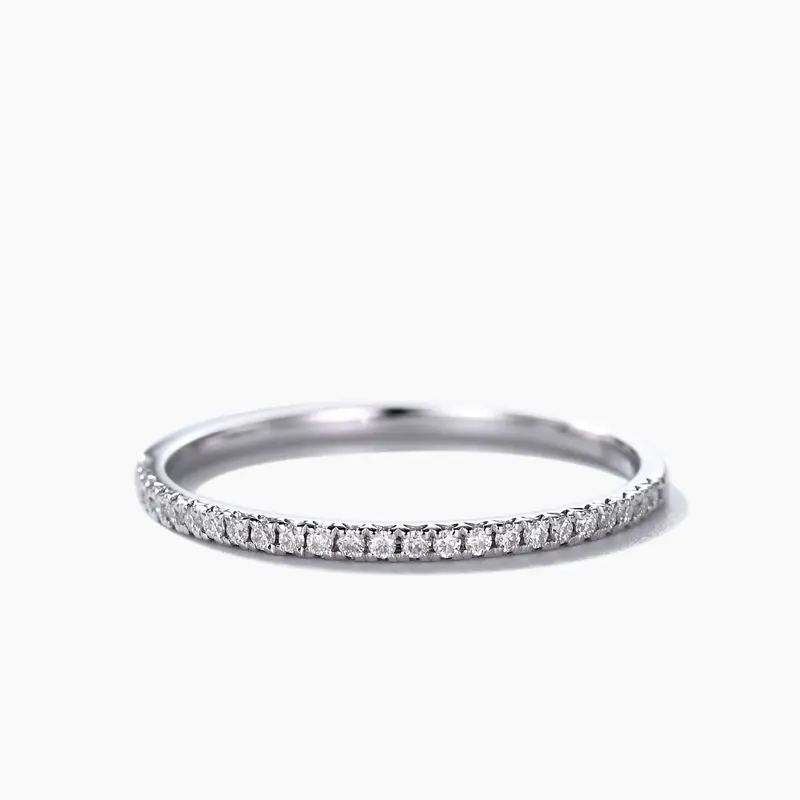 Petite V Pave Diamond Wedding Ring Solid 14K White gold Half Eternity Ring