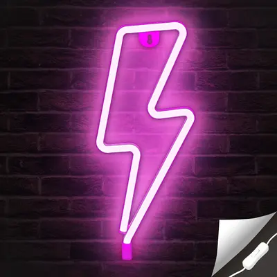 Lightning Bolt Light USB Powered LED with On/Off Switch, Neon Sign for Wall Decor, Hanging LED Signs, Gaming Room & Bedroom U...