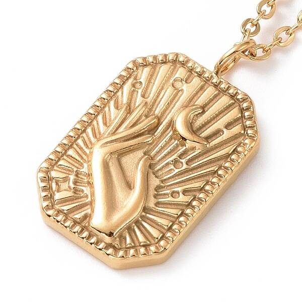 Ion Plating(IP) 304 Stainless Steel Rectangle with Hand Pendant Necklace for Women