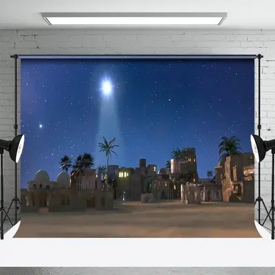Village Holy Light Night Stars Christmas Backdrop - Aperturee