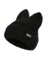 Cute Cat Ear Design Beanie Hat, Casual Solid Color Knit Hat for Fall & Winter, Warm Pullover Elastic Yarn Cap for Outdoor Act...