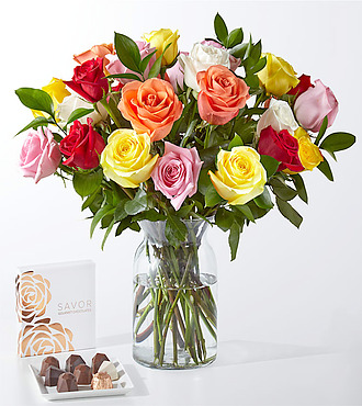 Deluxe Mixed Roses Gift Set with Chocolates - FedEx