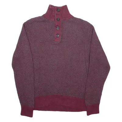 TOMMY HILFIGER Mens Jumper Red Button Neck Waffle Knit M