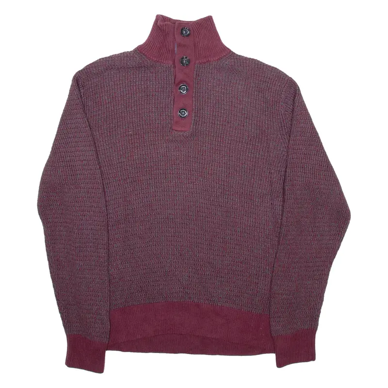 TOMMY HILFIGER Mens Jumper Red Button Neck Waffle Knit M