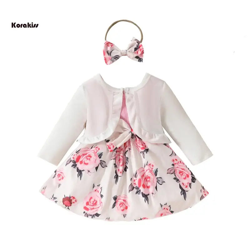 Toddler Girls Fashion Outfits Floral A-Line Sleeveless Dress Long Sleeves Jacket and Headband for Summer Clothes