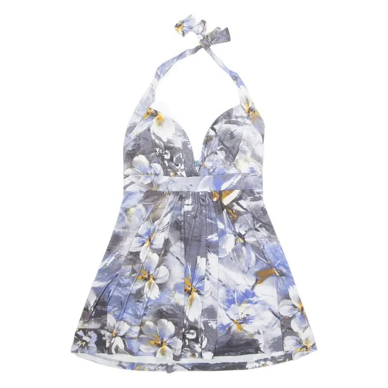 UNYX Padded Womens Halter Neck Blouse Blue Sleeveless Crazy Pattern S