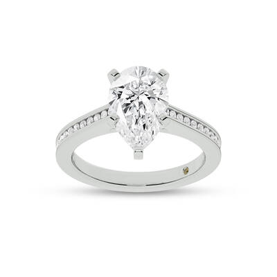 Paris Channel Set Pear Shape Lab Diamond Engagement Ring | 18K White Gold 2 1/5 CT. TW.