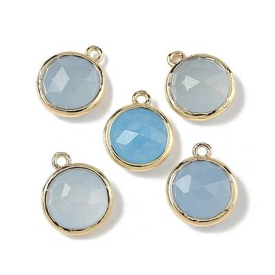 Brass Pave Dyed Natural White Jade Faceted Flat Round Charms