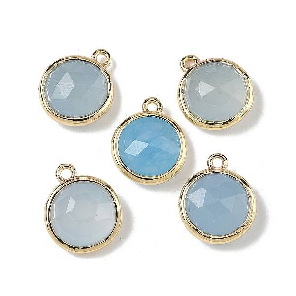 Brass Pave Dyed Natural White Jade Faceted Flat Round Charms