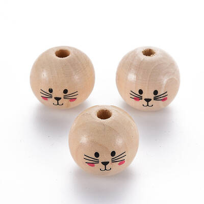 Printed Natural Wood European Beads