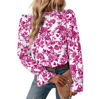 Mntaor Women's Fashion Blouse Floral Print Flounce Sleeve Keyhole Back Blouse 100% Polyester Casual Long Sleeve Lightweight f...
