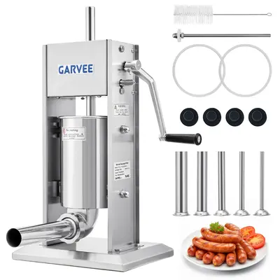 Garvee 15LBS/7L Sausage Stuffer - 304 Stainless Steel Manual Sausage Maker with 2-Speed Gear & Torque Adjustment - Includes 5...