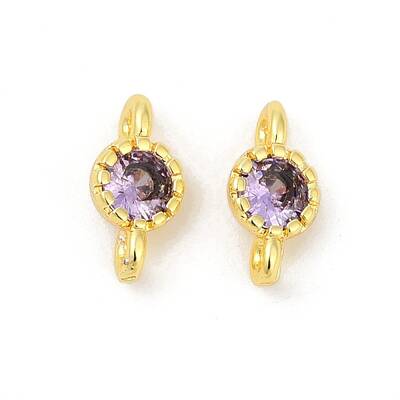 Brass Cubic Zirconia Flat Round Connector Charms