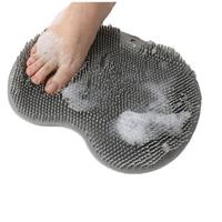 Silicone Shower Foot & Back Scrubber Mat, 1pc Grey Wall Mounted Suction Cups Bath Mat, Exfoliating Brush, Exfoliating Shower ...