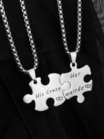 Creative Stitching Couple Pendant Necklace, Letter Design Couple Accessory for Women & Men, Back To School Jewelry for Birthd...