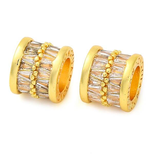 Brass Micro Pave Clear Cubic Zirconia European Beads