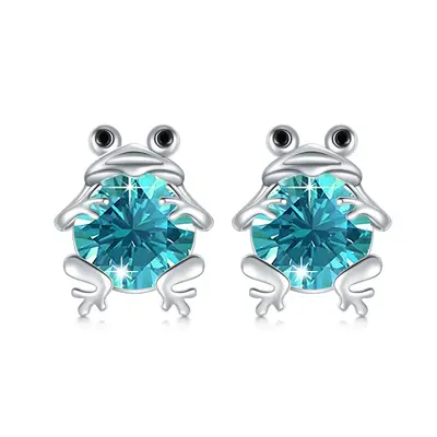 Sterling Silver Cubic Zirconia Frog Stud Earrings