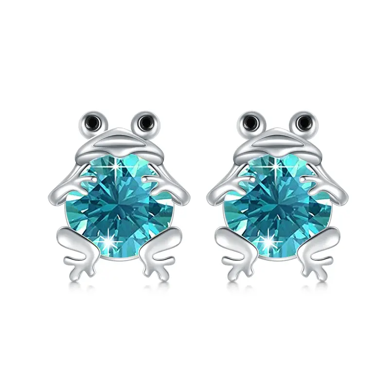 Sterling Silver Cubic Zirconia Frog Stud Earrings