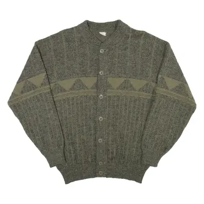 KSW Mens Cardigan Green Geometric Tight Knit M