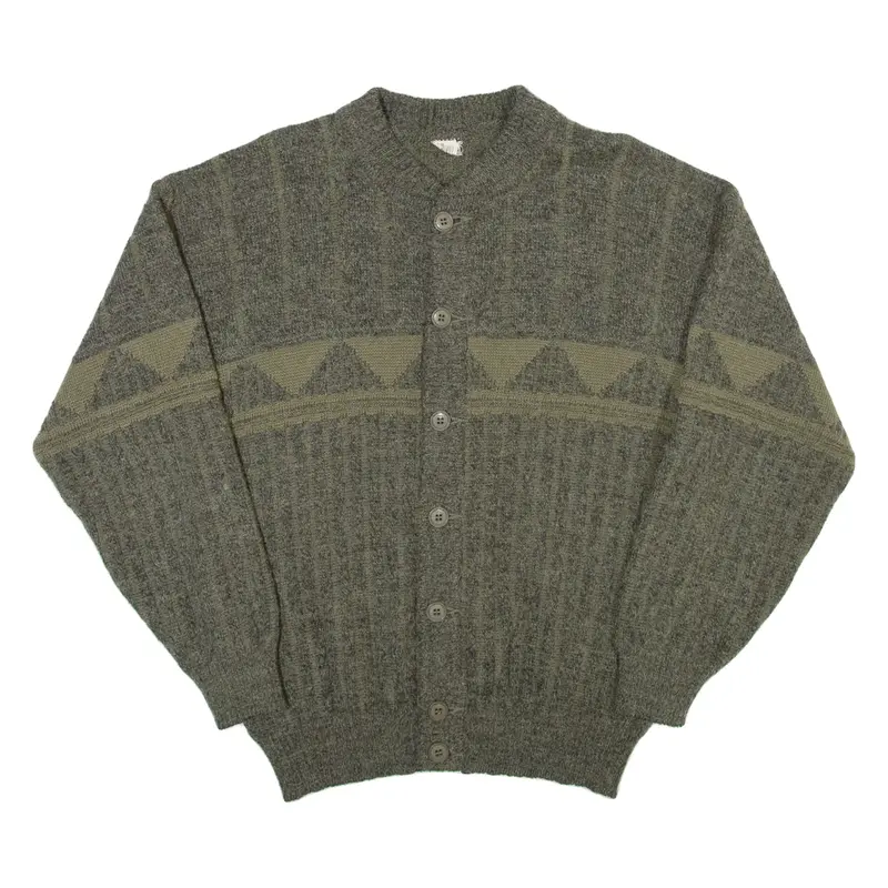 KSW Mens Cardigan Green Geometric Tight Knit M