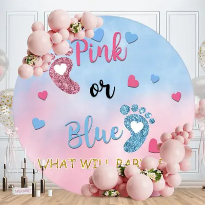 Aperturee Pink Or Blue Glitter Footprint Round Baby Shower Backdrop
