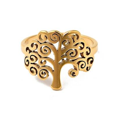 Ion Plating(IP) 201 Stainless Steel Tree of Life Finger Ring for Women