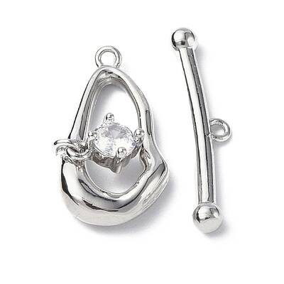 Brass Pave Clear Cubic Zirconia Toggle Clasps