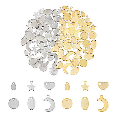 96Pcs 6 Styles 2 Colors Stainless Steel Charms