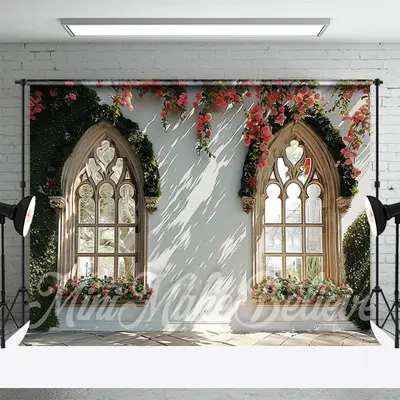 White Wall Red Flowers Floor Spring Photo Backdrop - Aperturee