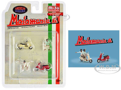 Motomania 6 4 piece Diecast Figure Set (2 Figures, 2 Scooters) Limited Edition to 4800 pieces Worldwide 1/64 Scale Models b...
