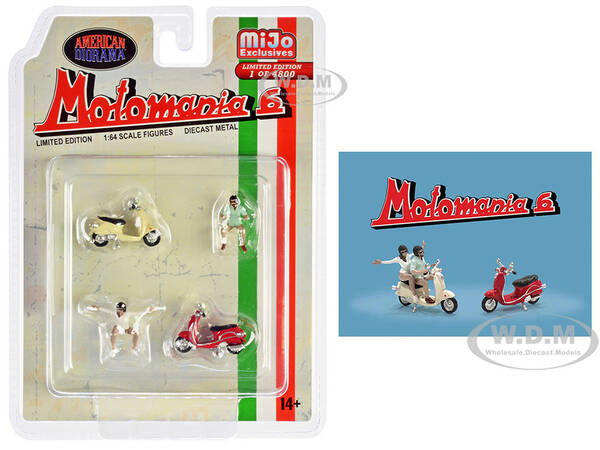 Motomania 6 4 piece Diecast Figure Set (2 Figures, 2 Scooters) Limited Edition to 4800 pieces Worldwide 1/64 Scale Models b...