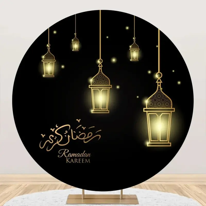 Round Golden Light Black Ramadan Kareem Eid Backdrop - Aperturee