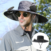 Men's Solar 3-speed Speed Control Fan Outdoor Fishing Cap - Wide Brim Outdoor Fisherman Hat with 2 Adjustable Fans Rotating 1...