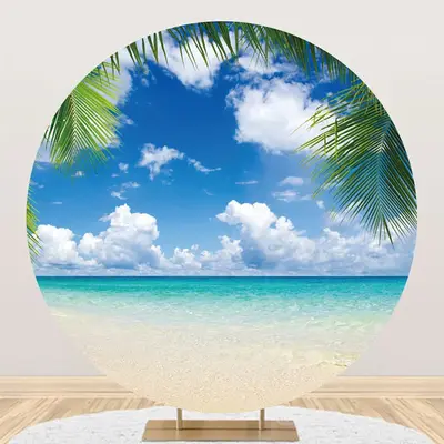 Leaves Blue Sky Hawaii Beach Round Birthday Backdrop