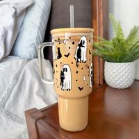 Sip-Sip Hooray! 40oz Halloween Tumbler – Glass or Plastic Cup with Lid & Straw, Spooky Season Iced Coffee Gift, Halloweento...