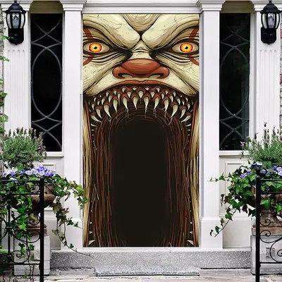 Scary Monster Fangs Halloween Birthday Door Cover
