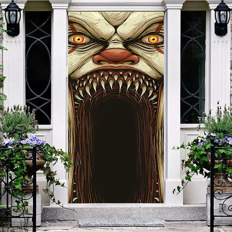 Scary Monster Fangs Halloween Birthday Door Cover