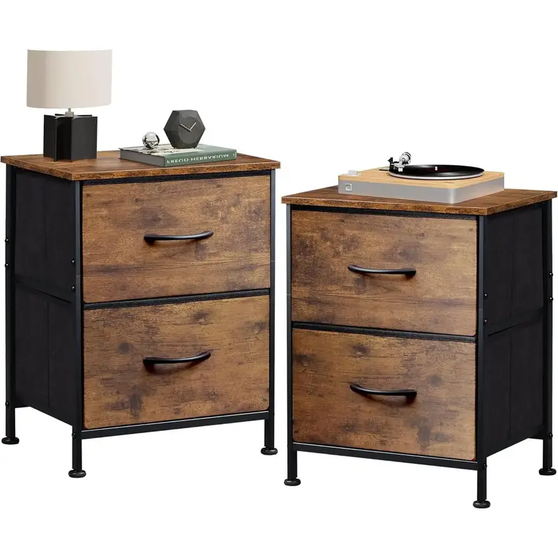 WLIVE Minimal 2-Drawer Nightstand Set of 2 - Lightweight & Multi-Functional Cabinet for Bedroom/Dorm Side Table Dresser Woode...