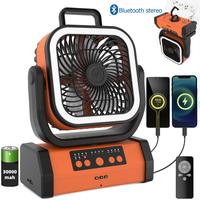 Upgraded 30000mAh Battery Fan with Bluetooth Audio, LED Light & Remote Control, USB-C Rechargeable, Perfect for Camping, Powe...