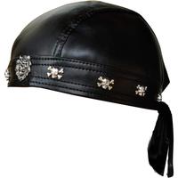 Faux Leather Biker Skull Cap Motorcycle Bandana Head Wrap Du Doo Do Rag Black Hat