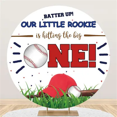 Aperturee Our Little Rookie Baseball Happy Birthday Circle Backdrop | Cake Smash Backdrop | Simple Backdrop For Birthday | Di...