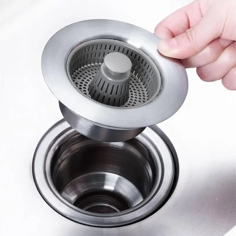 Kitchen Sink Drain Filter & Pop-up Sink Water Stopper, 3-in-1 Upgraded Universal Sink Filter with Anti Clogging Basket, Drain...