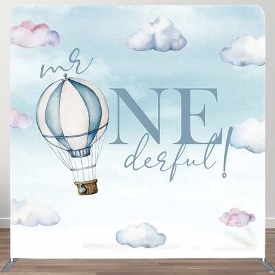 Aperturee Blue Sky Clouds Onederful Birthday Square Backdrop | Fabric Pop Up Display | 8X8 Tension Fabric Backdrop | Square A...