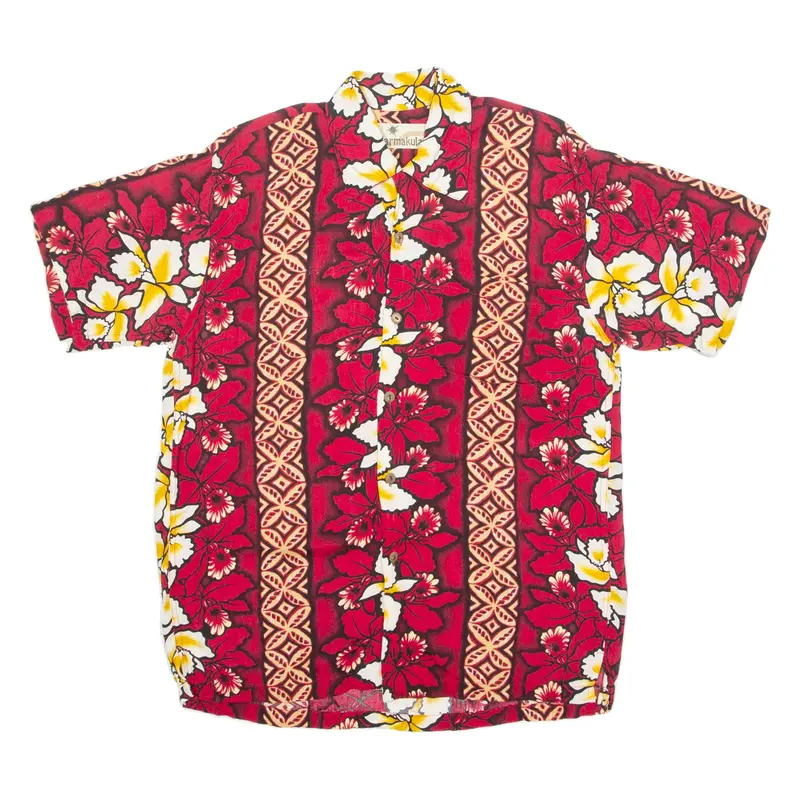 KARMAKULA Mens Hawaiian Shirt Red Viscose Floral M