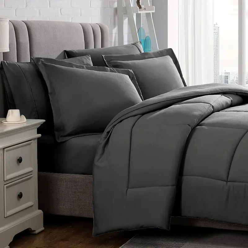 7 Pieces Bed in a Bag - Sheets & Comforter Set - All Season Down Alternative Bedding Set - Lightweight, Breathable, Ultra Sof...